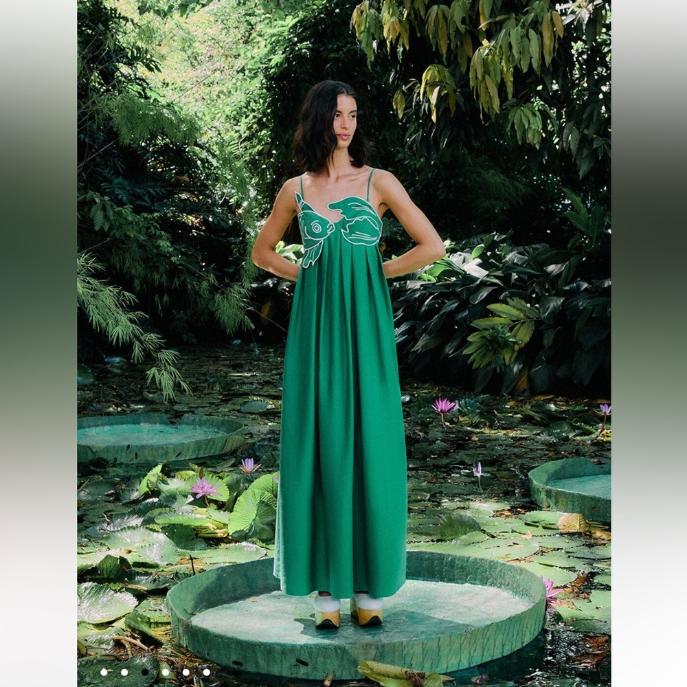 NWT Viral Iconic Farm Rio Green Fish Dress Koi Size S Small - Picture 3 of 6